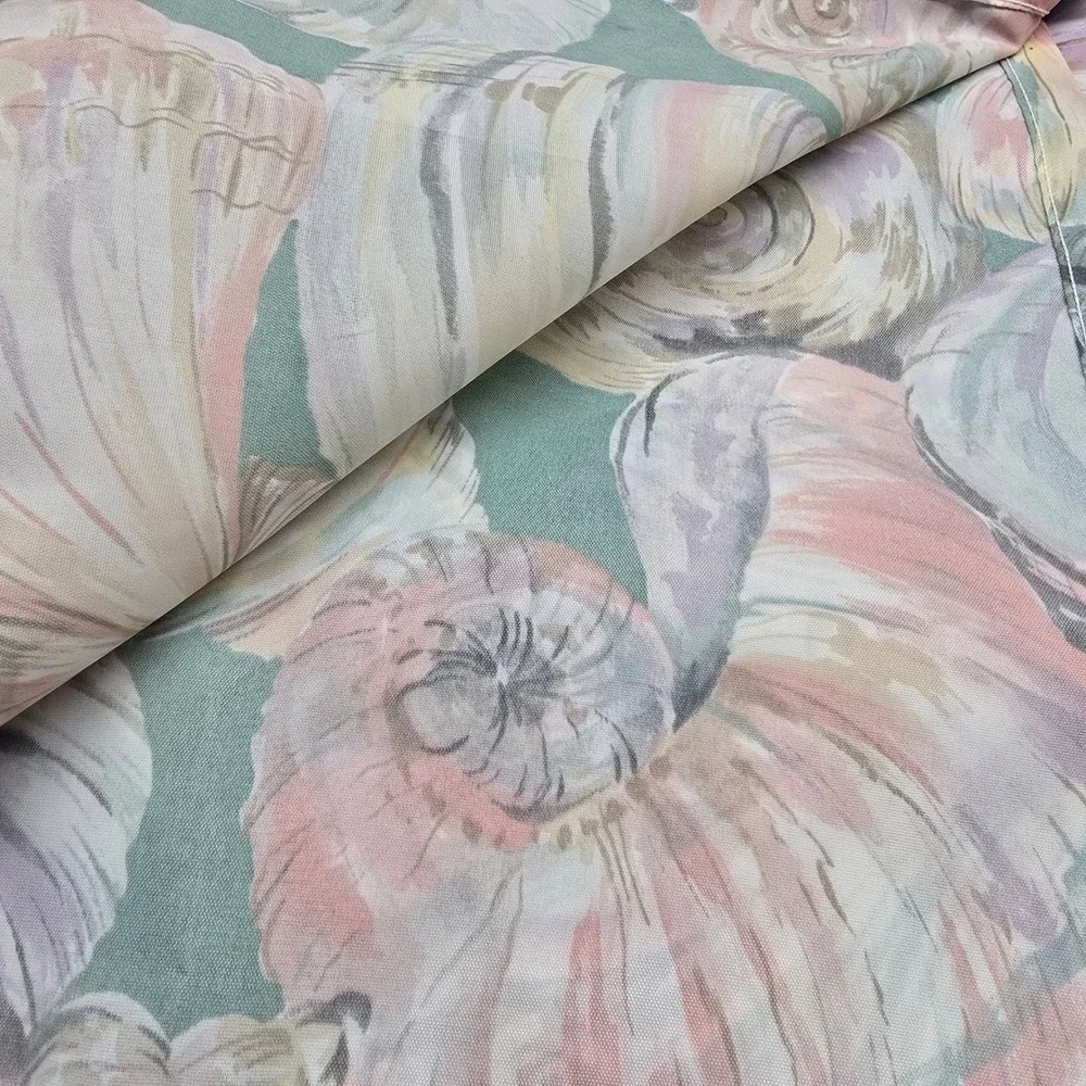 Vintage 90s Y2K Shell Shower Curtain 69wx72L Green Pink Grandma Coastal USA